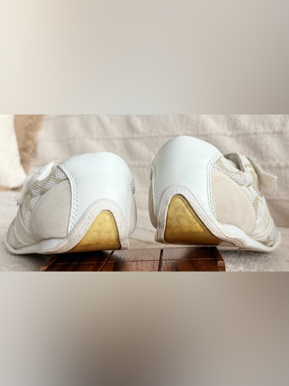 Coach Monogram Sneakers Cream Neutral Low Top Jenny Size 8 - Picture 2 of 15